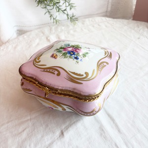 フランスヴィンテージ  リモージュ陶磁器 | 愛らしいピンクと華やかな花柄 小物入れ | 1900年代後半