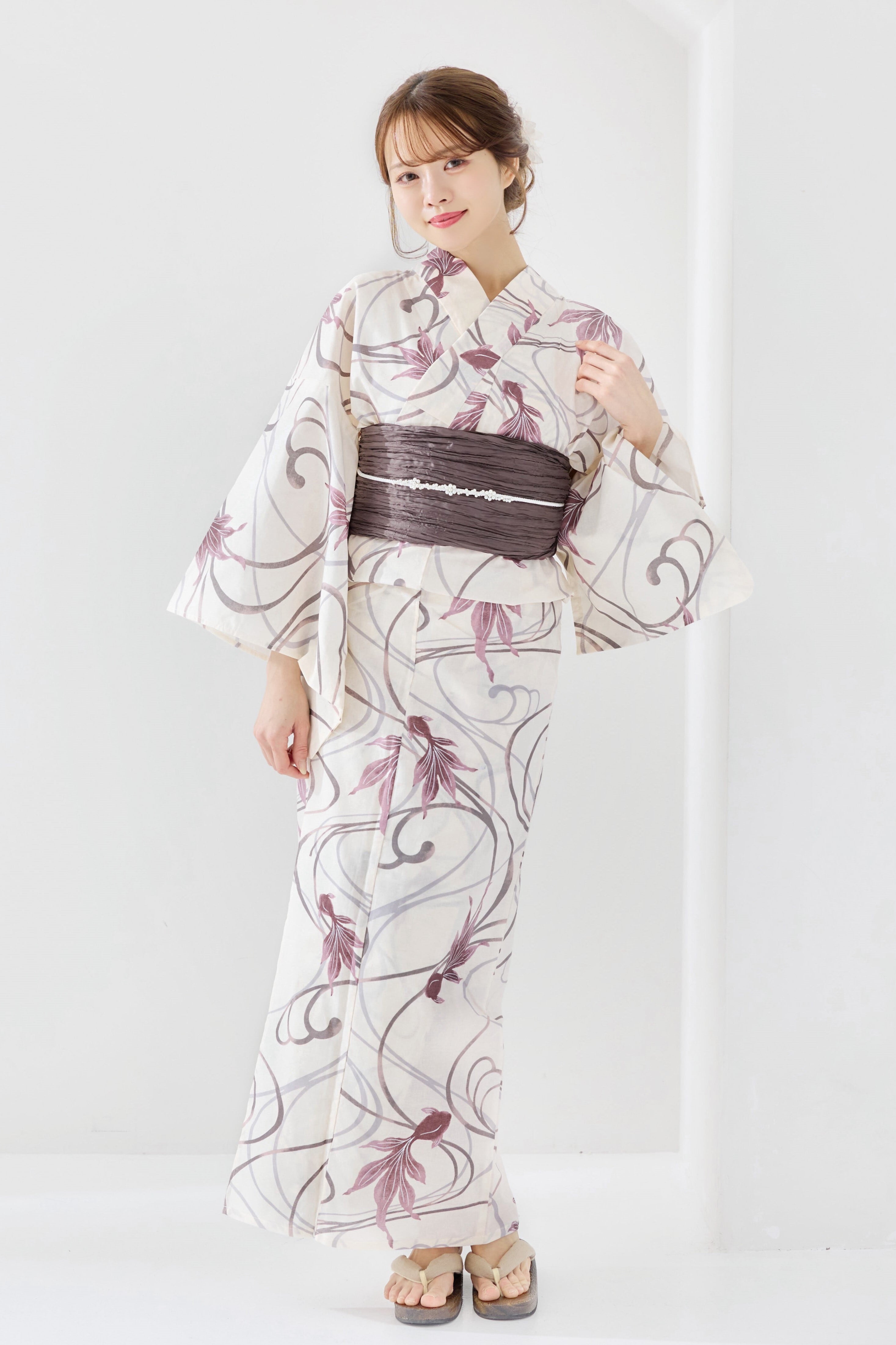 二部式浴衣 セパレート浴衣 3点set 水彩金魚美人 チャコール Y4-36-2 二部式浴衣 セパレート浴衣 3点set 水彩金魚美人 チャコール Y4-36-2