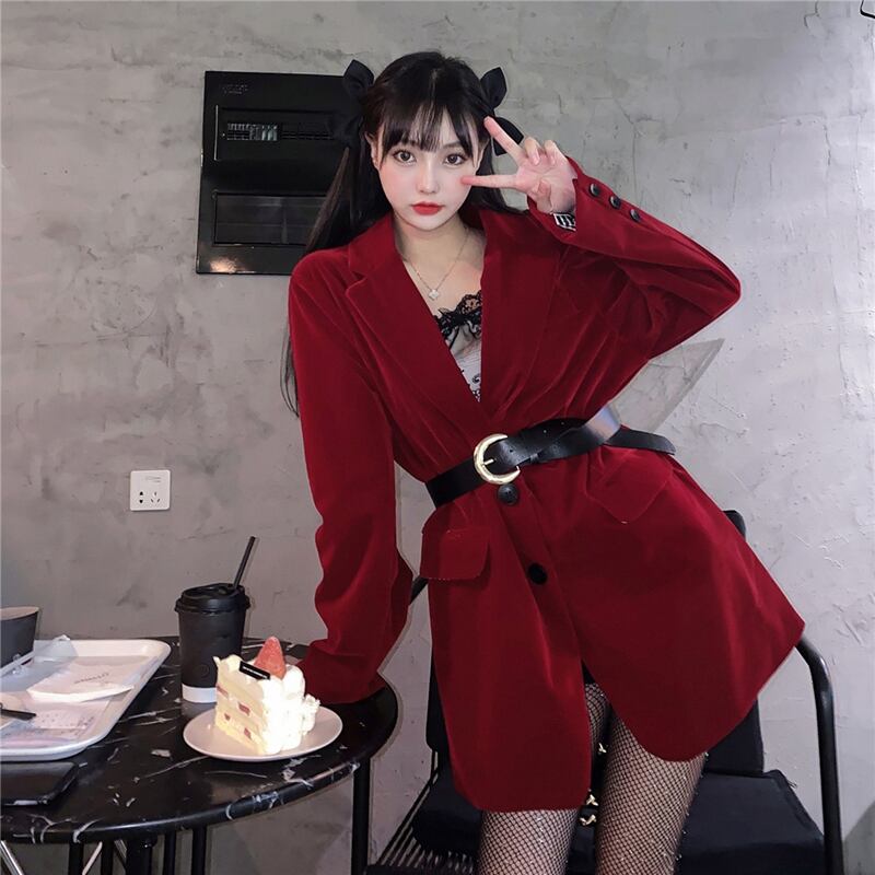 ジャケット オータムウィンターベルベットルーズスタイルウェスト コットン 秋物 冬物 ブラックストロベリース68871399125