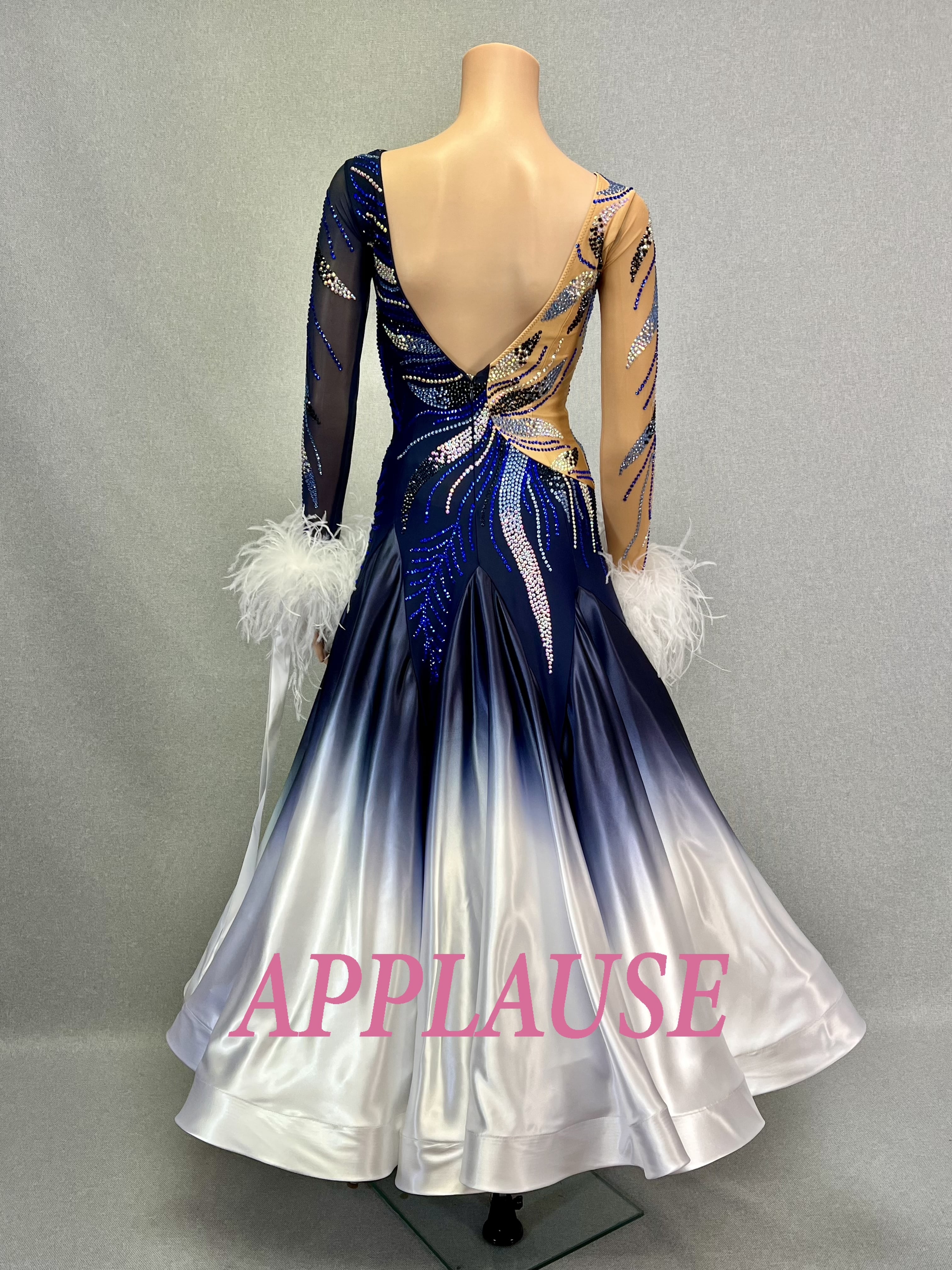 【新着】社交ダンス ドレス　スタンダード　モダンドレス　ネイビーグラデーション　M　ST-25-20　 デモ・競技用ドレス　発表会衣装　パーティドレス　ワンピース　舞台衣装