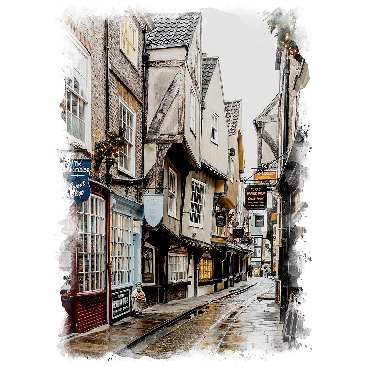 絵画 イギリス 風景画(街並み) ヨーク シャンブルズの歴史的な通リ 