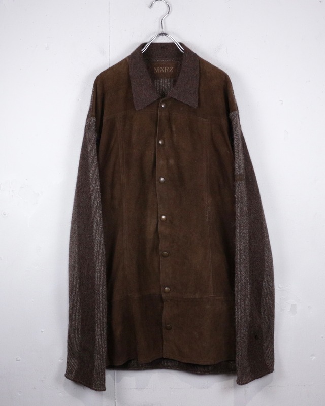 【Caka act2】Suede Leather Switching Euro Vintage Alpaca Knit Jacket
