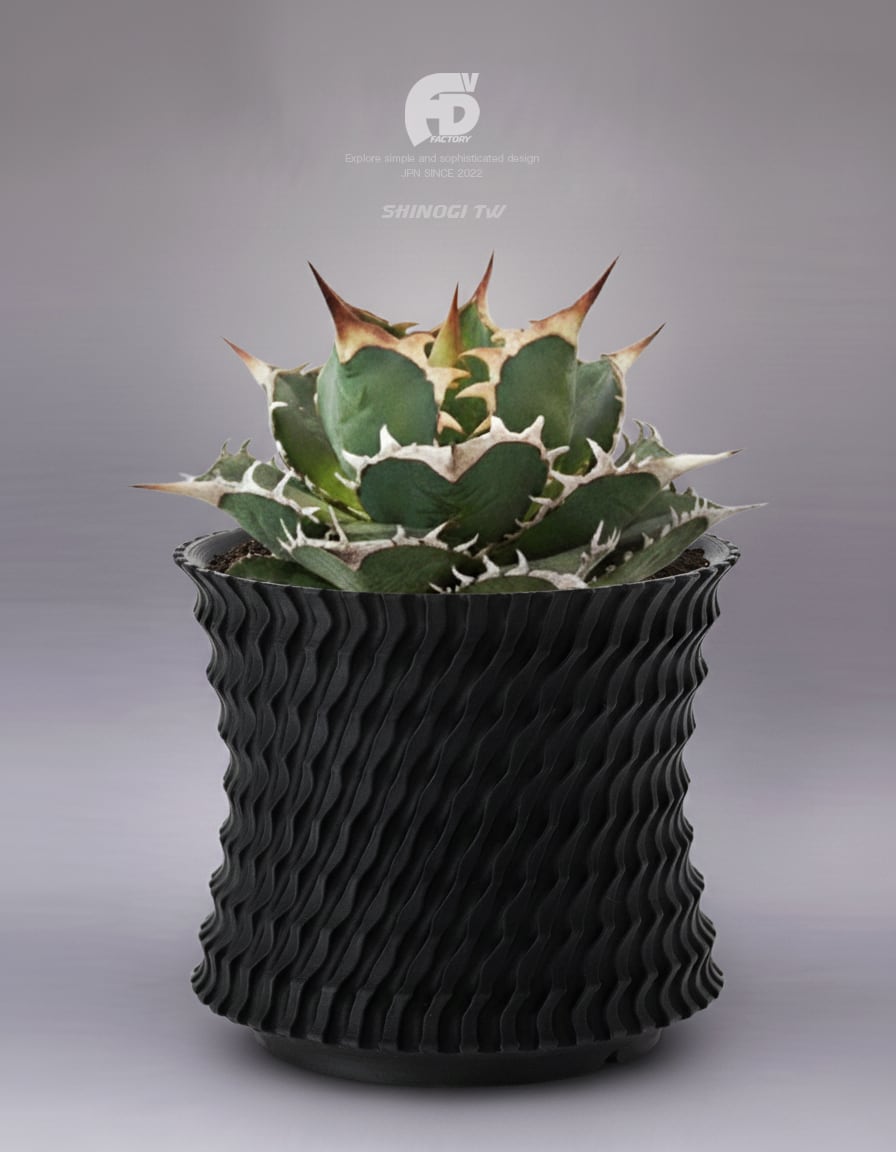 AMETSUCHI　植木鉢　鉢 波打つ陰影が美しい3Dプリント植木鉢｜Adv-039-M (120×103)｜Shinogi