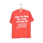 80s エイボン 化粧品 企業物 ノベルティー ヴィンテージTシャツ 袖裾シングル 赤 レッド AVON サイズS相当 古着 @BZ0125