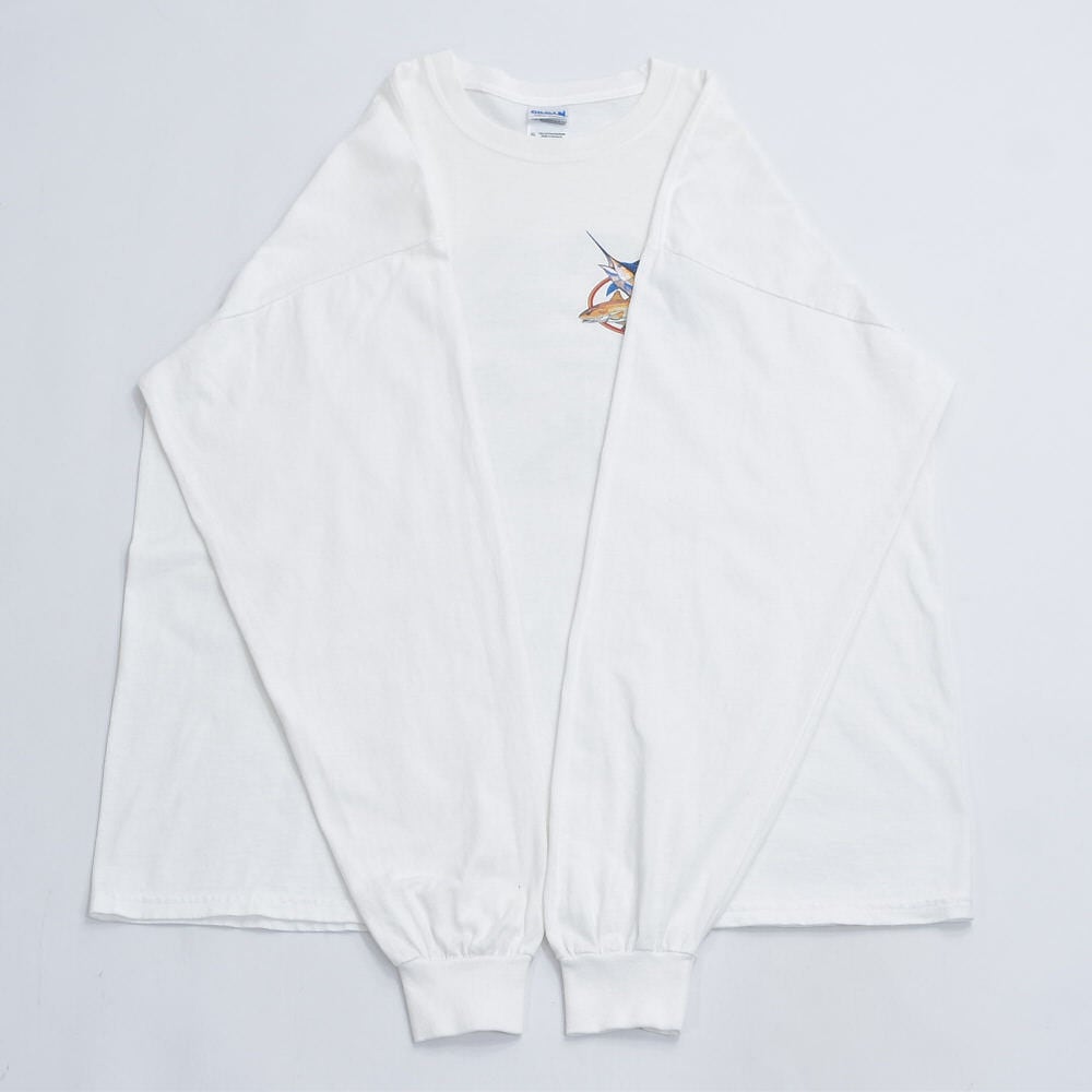 古着 00s ギルダン ABSOLUTE 酒 プリント Tシャツ 長袖 ホワイト 00s GILDAN ギルダン フィッシュアートプリント フィッシング 長袖T