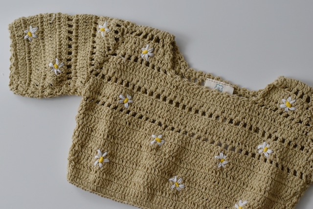 【Nothing But Amor】Daisies crochet knit tops beige