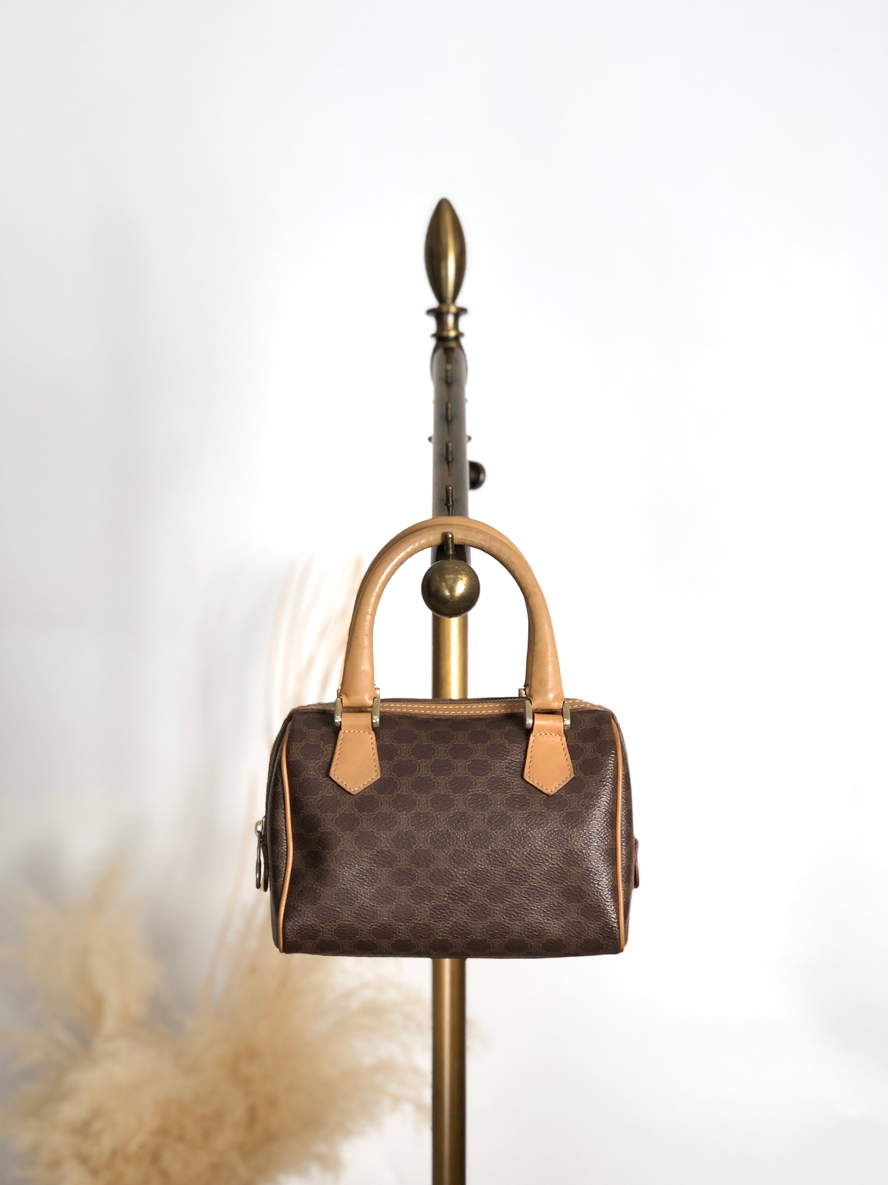 CELINE セリーヌ マカダム ハンドバッグ ブラウン PVC レザー ミニ