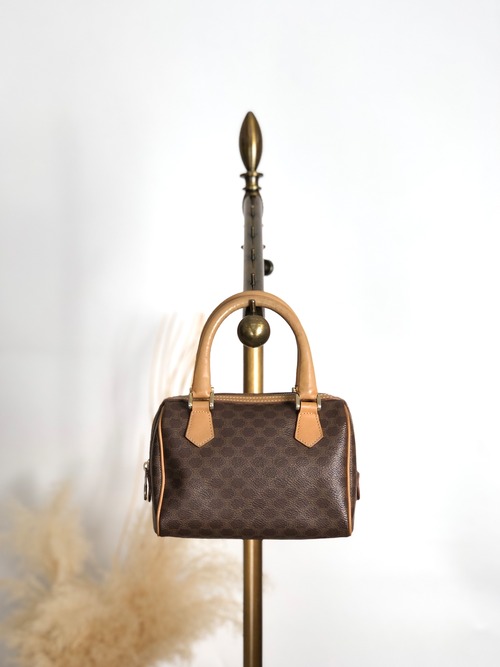 CELINE セリーヌ マカダム ハンドバッグ ブラウン PVC レザー ミニバッグ ミニボストン vintage ヴィンテージ オールド i42xbv