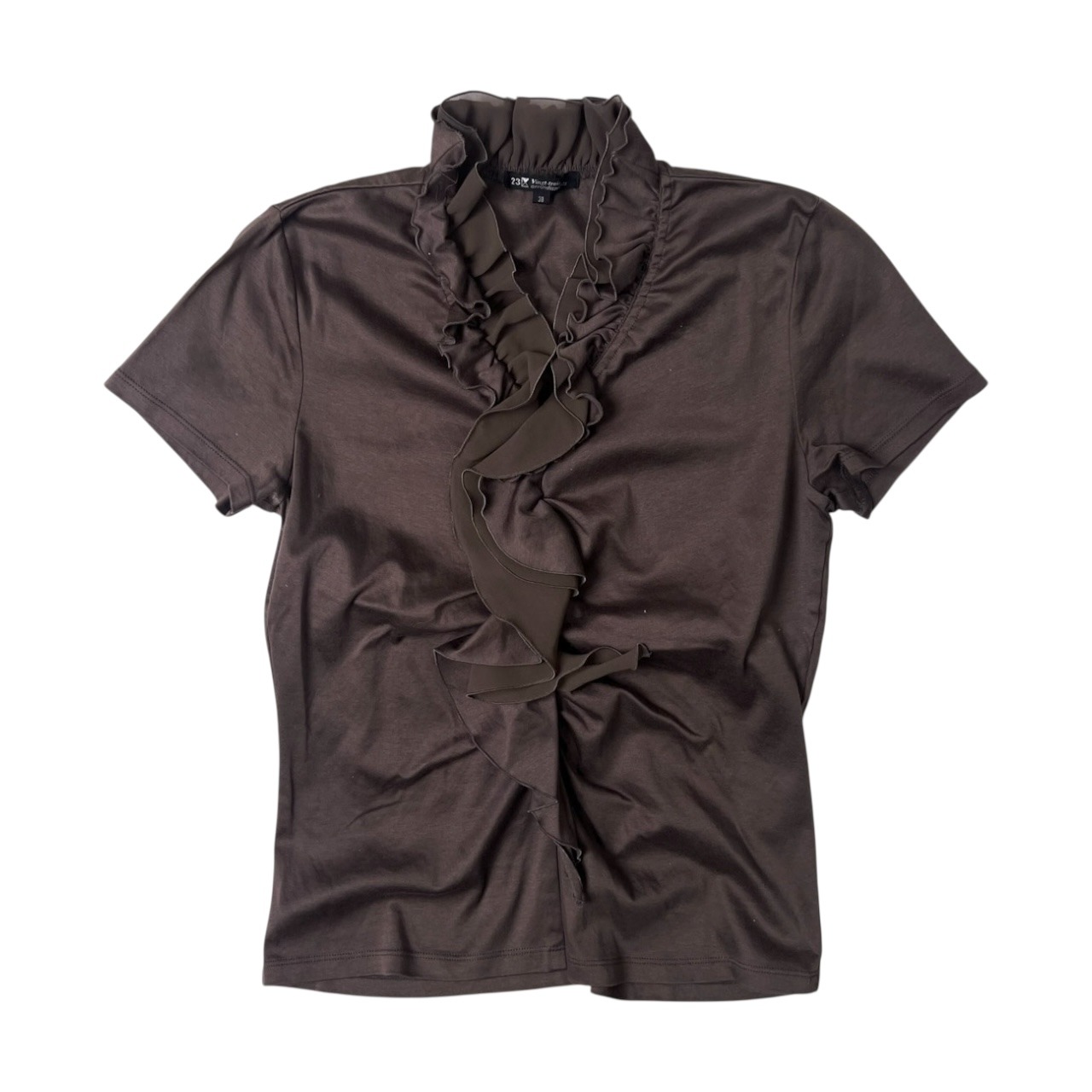 23区 ニジュウサンク 半袖フリルブラウス 38/チャコールグレー