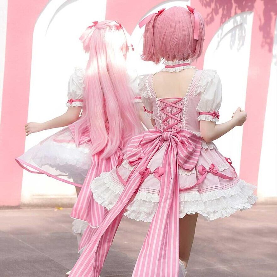 夢かわいい 甘々 ワンピース バックリボン付き パステルピンク コン