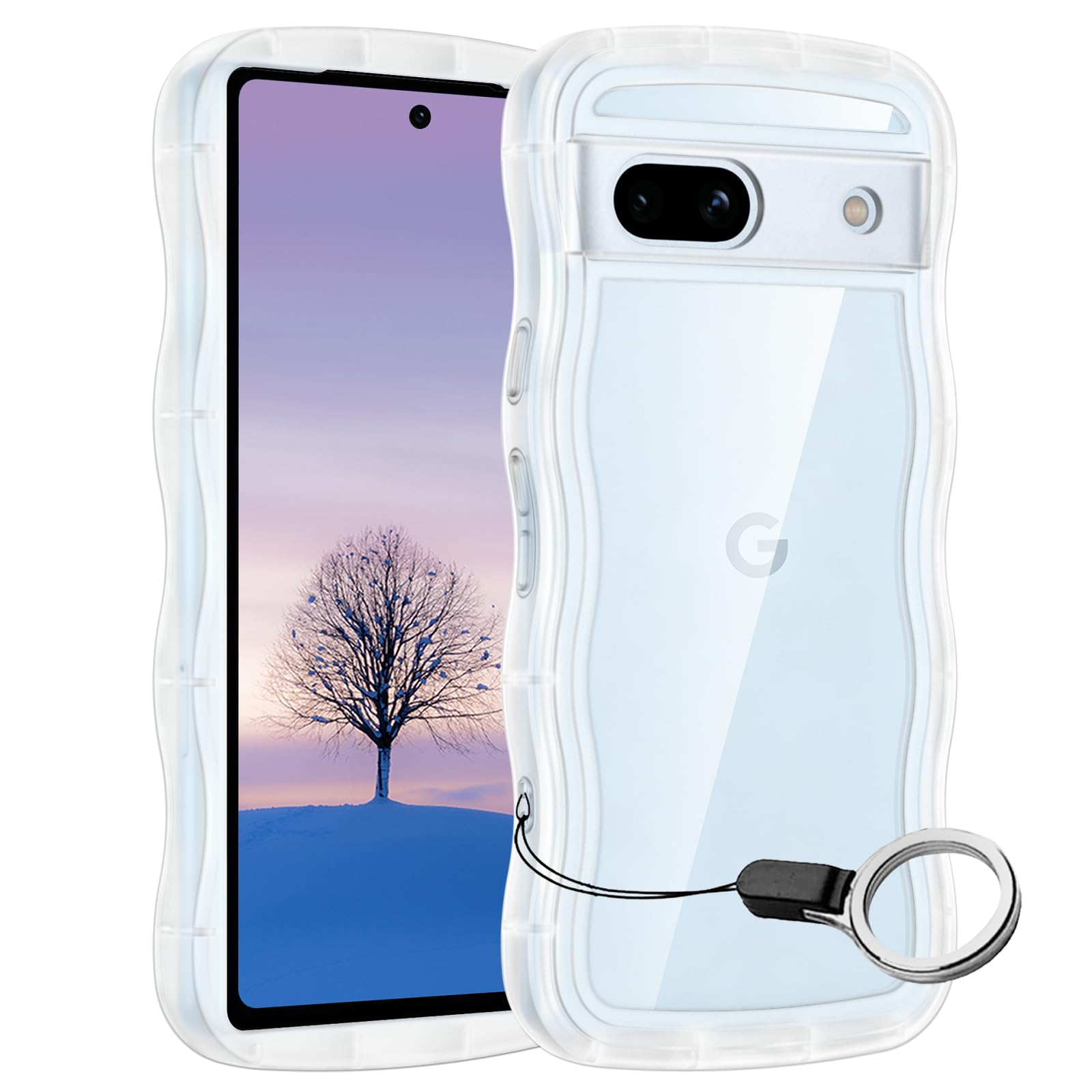 Google Pixel 7A ケース クリア ウェーブ グーグル ピクセル 7A TPU波状のバンパー 透明 スマホケース かわいい うねうね グーグル ピクセル7A ウェーブ デザイン 可愛い 韓国 女性用 薄型 人気 おしゃれ 耐衝撃 グーグルピクセル7A なみなみストラップホール付き(Pixel 7A-クリア)