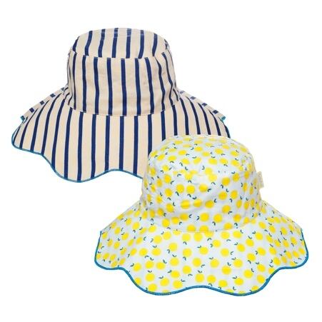 T2575B-2:Lemon Drop Stripy Reversible Sun Hat 7-10 Years-BLUE