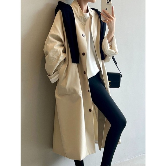 stand collar mid-length coat　102779