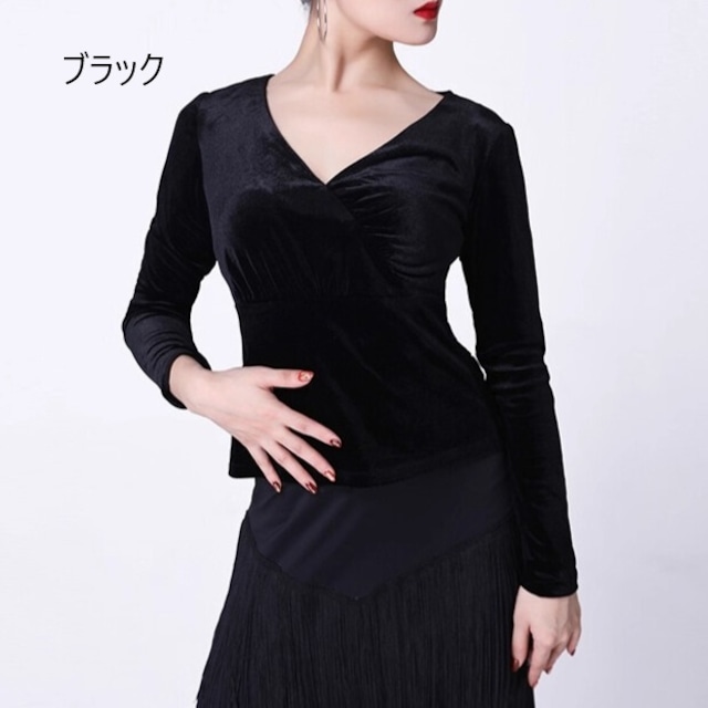 カシュクール ロングスリーブ ウエストギャザー ダンストップス ds1090