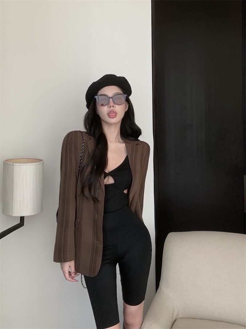 ストライプジャケット オータムウィンタースタイルスリム 秋物 冬物 ブラックストロベリース96946327359