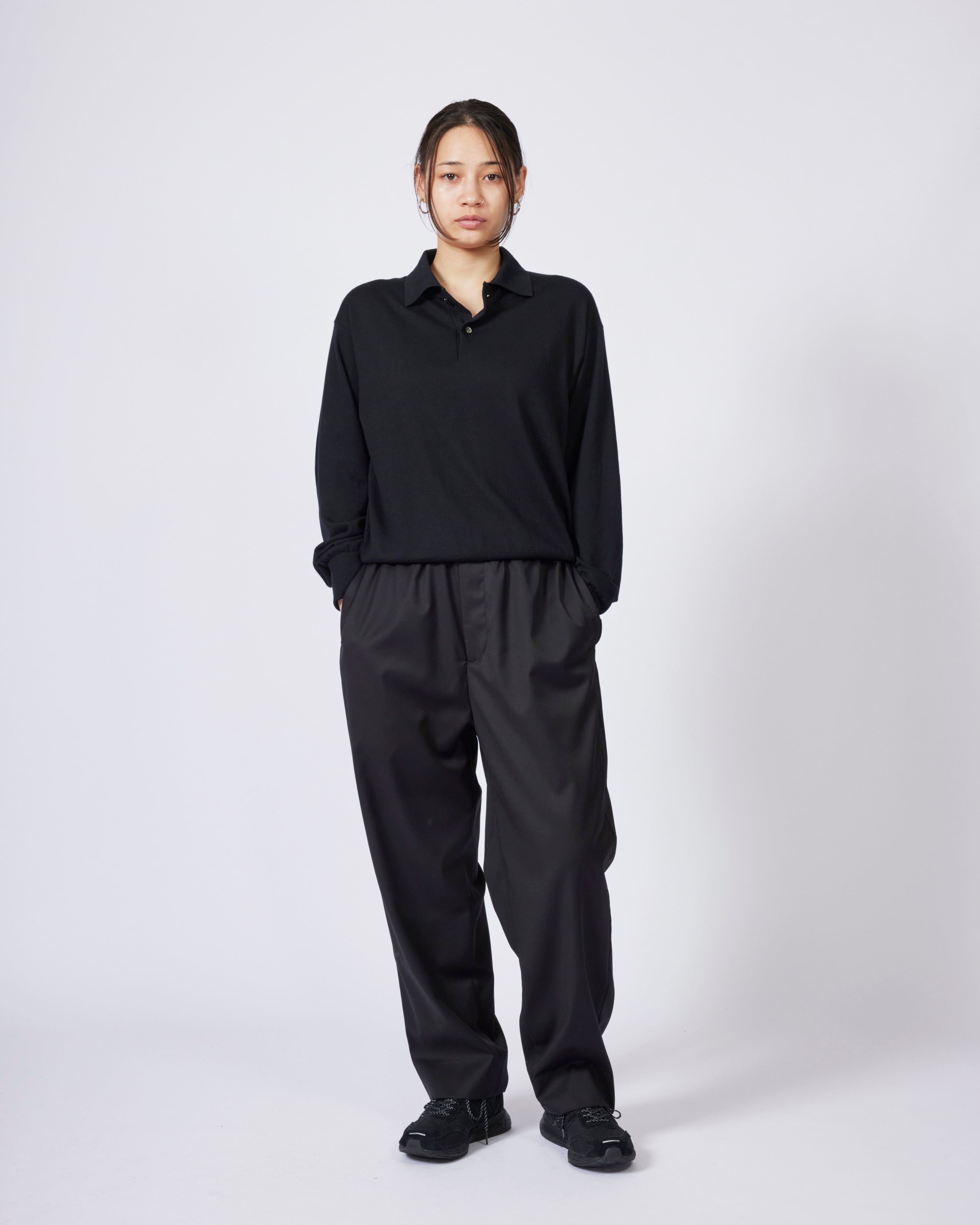 everyone easy slacks fabric by Loro Piana (BLACK) | everyone