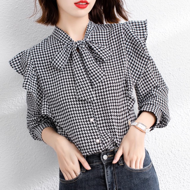 ボウタイ 長袖 フリル シャツカラー ブラウス K1175