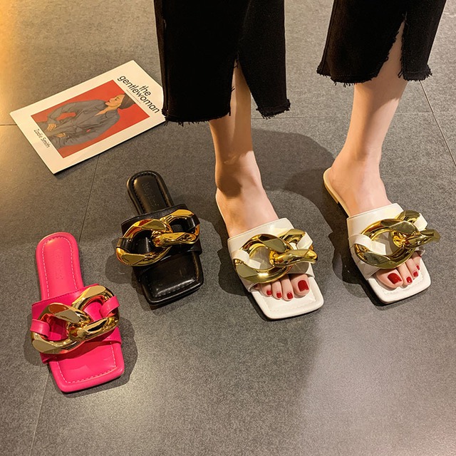 ミュールサマーチェーン レッドサンダル 靴 シューズ 夏物 ビーチ フェイクシューズ20613589549