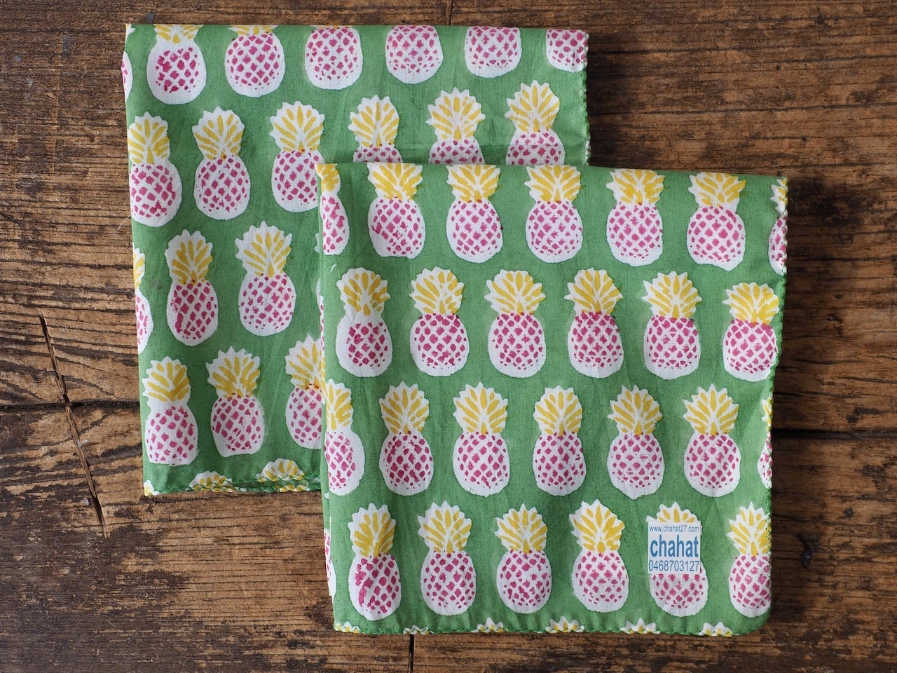 156ri049 Block Print Handkerchief b71 pine green