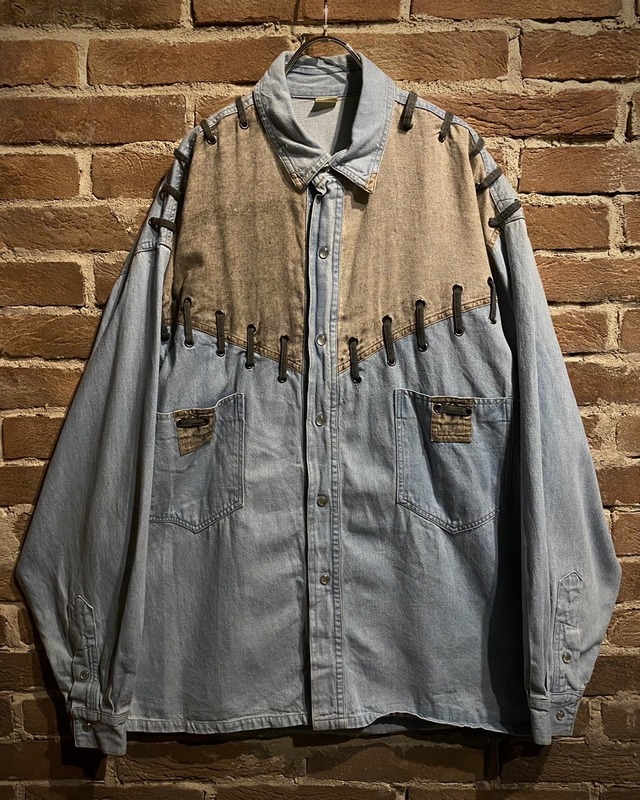 【Caka act3】Swiching Design Vintage Loose Denim Shirt