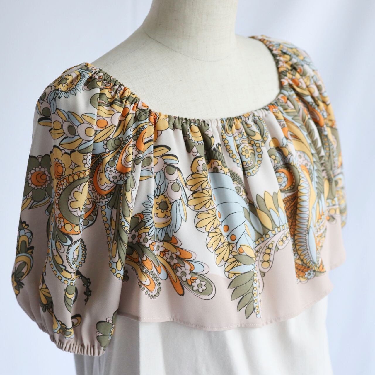 ヴィンテージ　インド製　レーヨン　金糸　ギャザー変形　羽織　インド綿　ビンテージ