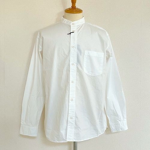 One Wash Band Collar L/S Tapered Shirts　White Typewriter