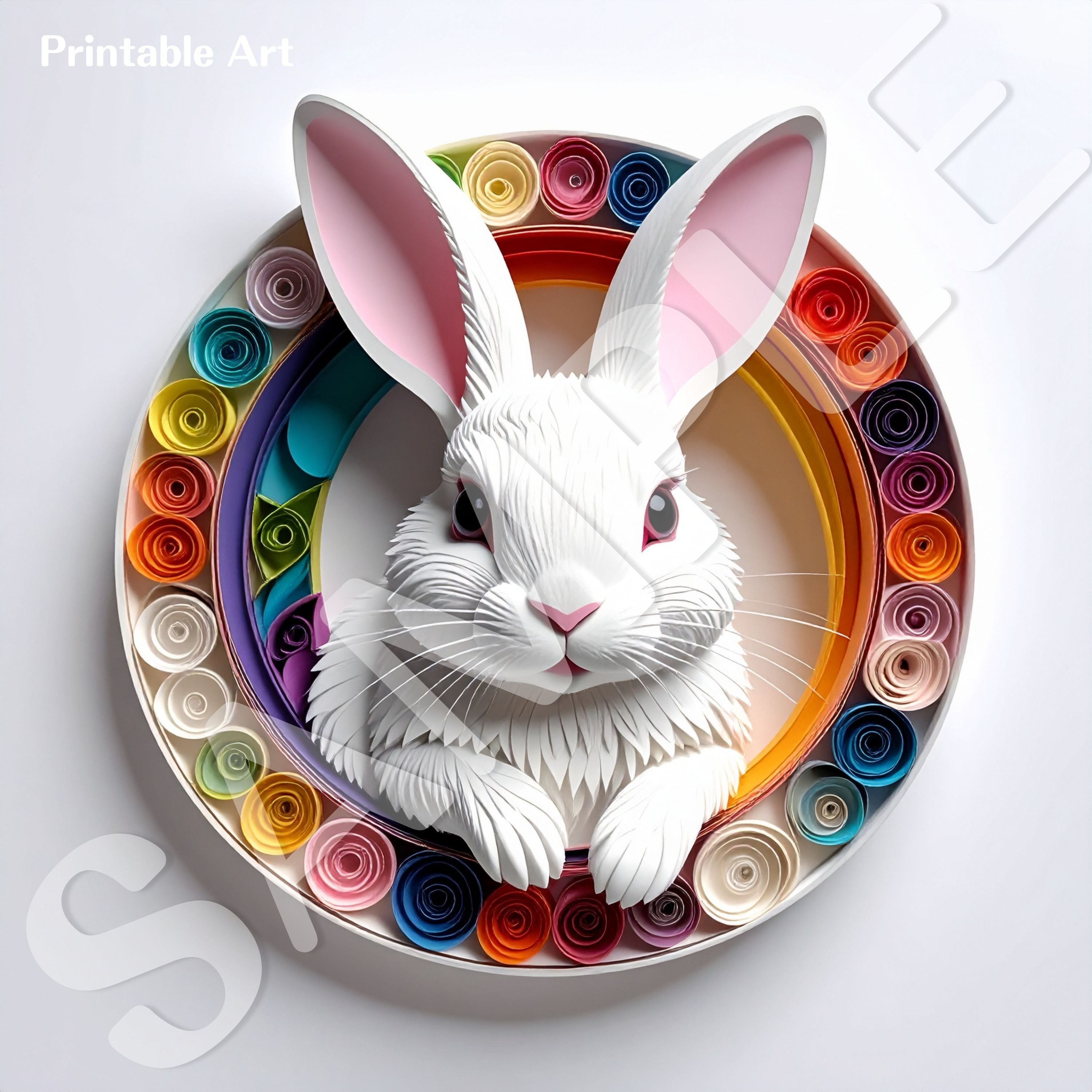 【ダウンロード専用】Printable Wall Art Bunny Papercut Style Set of 6|ペーパーカット風うさぎアート6種セット