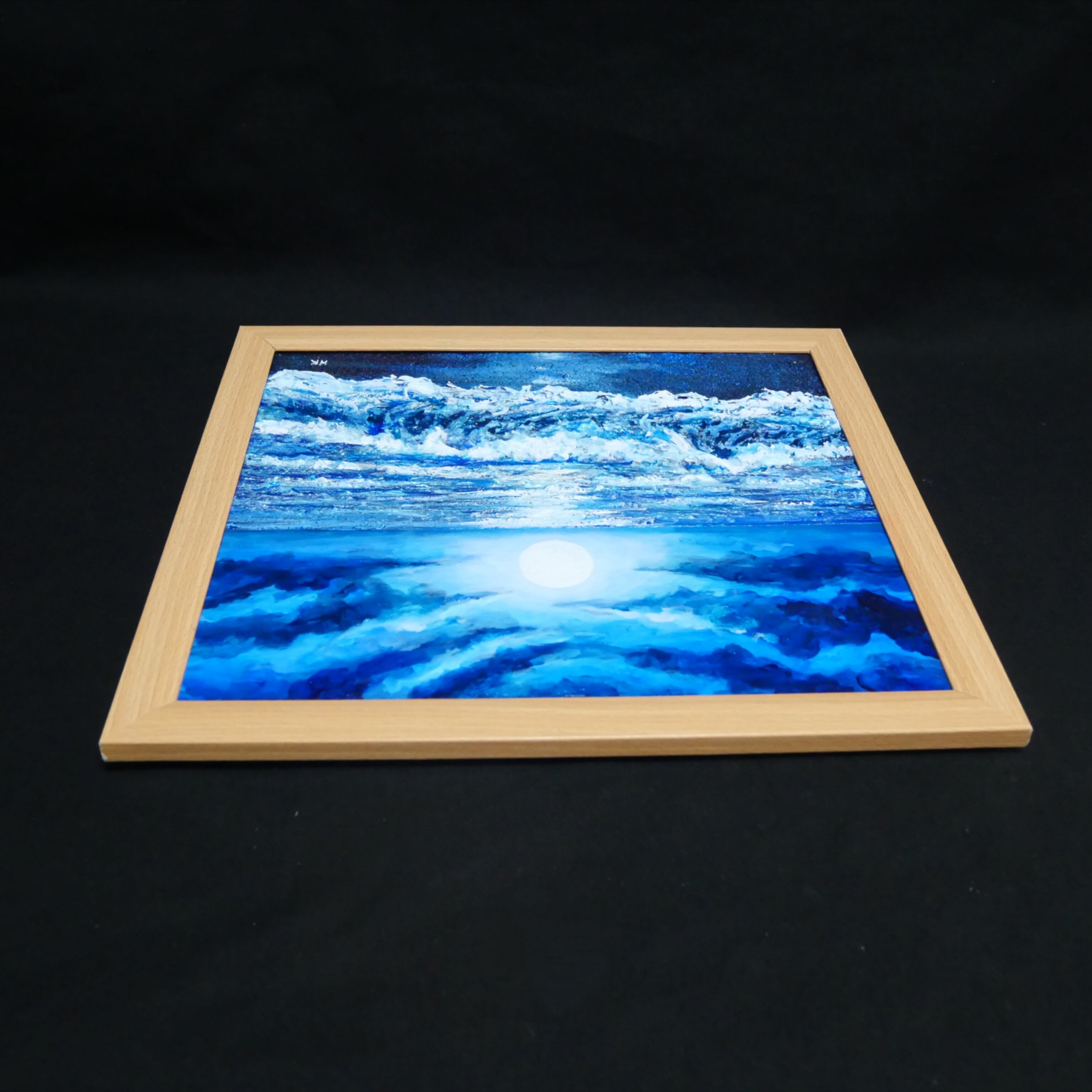 油彩画『月明かりの海』夜の静寂と波のきらめき｜原画・一点物