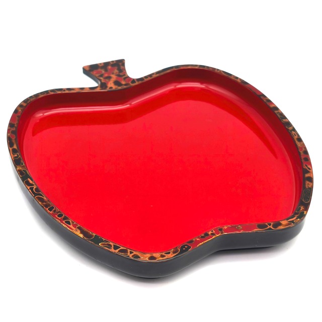 津軽塗（唐塗）バカ塗り・菓子皿・トレー・りんご型・漆器・伝統工芸・No.260312-13・梱包サイズ60