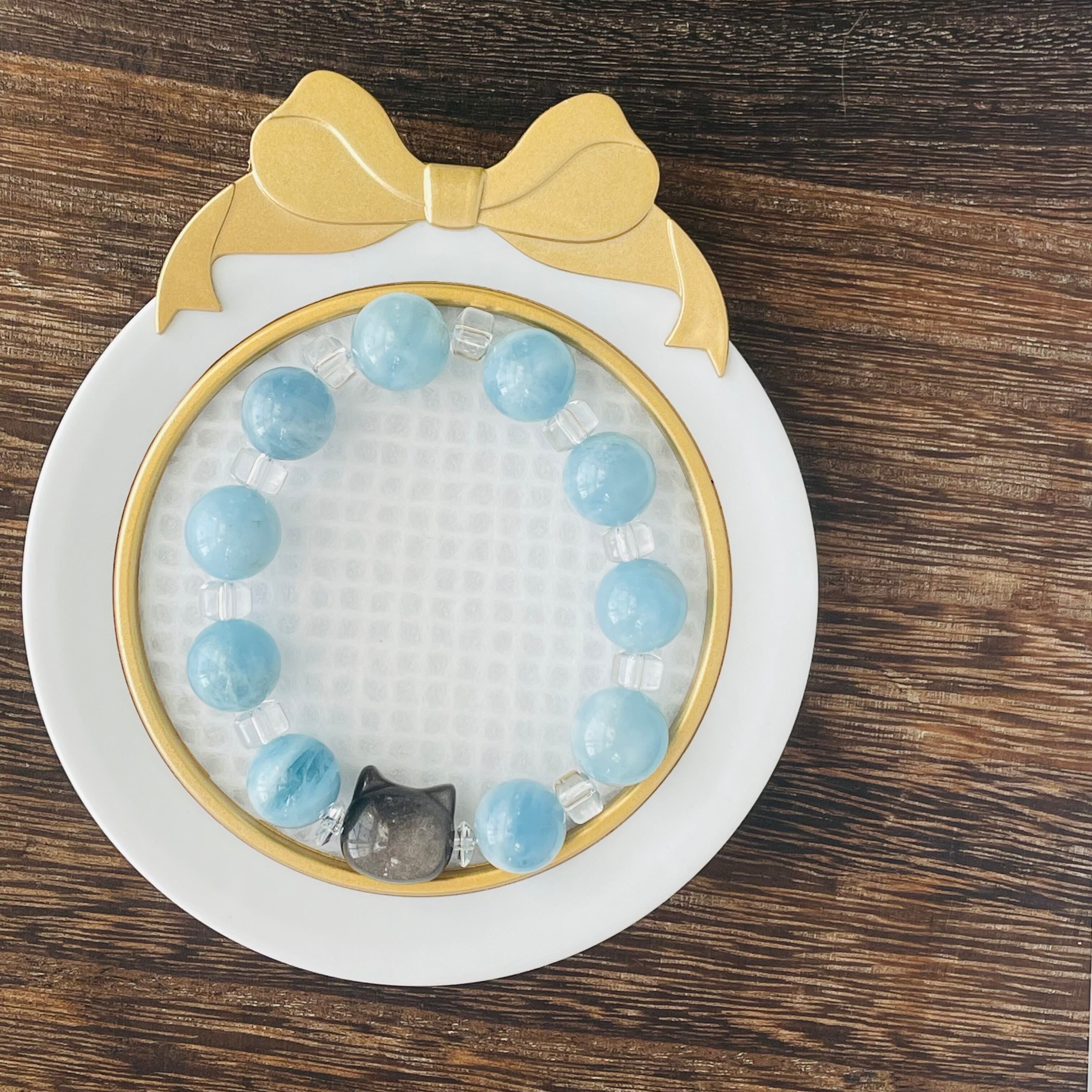 4335-⑬パワーストーン|ブレスレット|浄化・癒し| 猫雑貨 猫モチーフ 猫グッズ アクセサリー 天然石 3月誕生石 プレゼント ギフト レディース