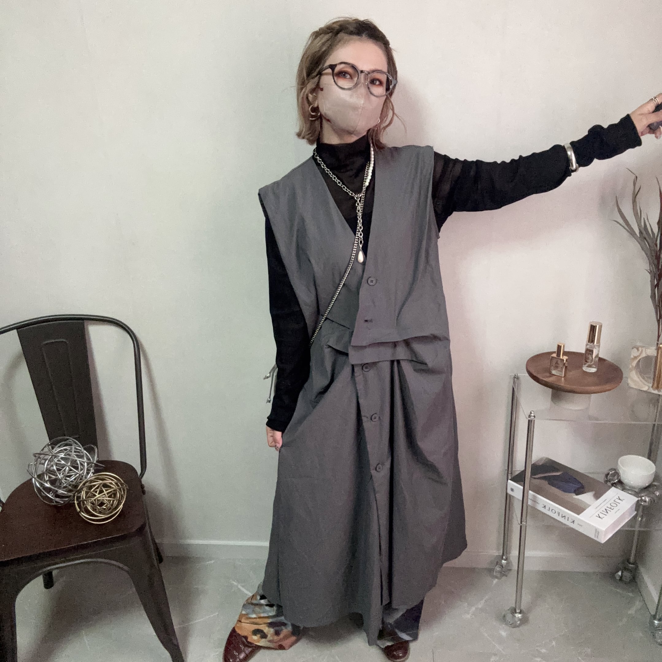 tiered west long gilet OP【Grey】