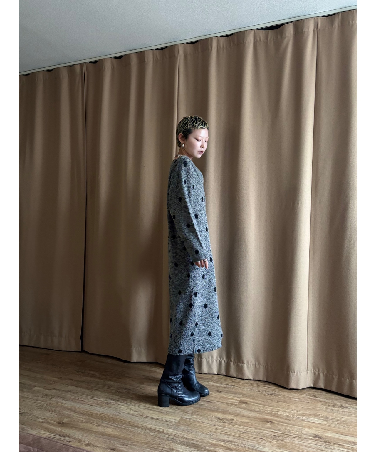 MADE IN JAPAN dot pattern knit dress-5039-10