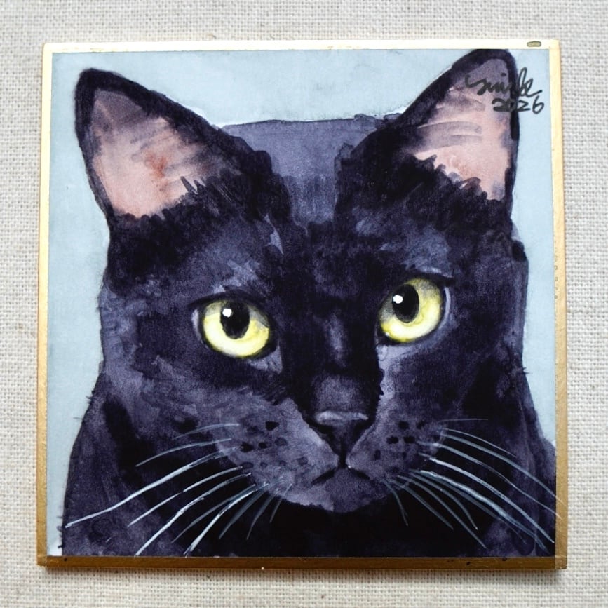 猫の絵 447 水彩画 原画 黒猫 | Forest cat