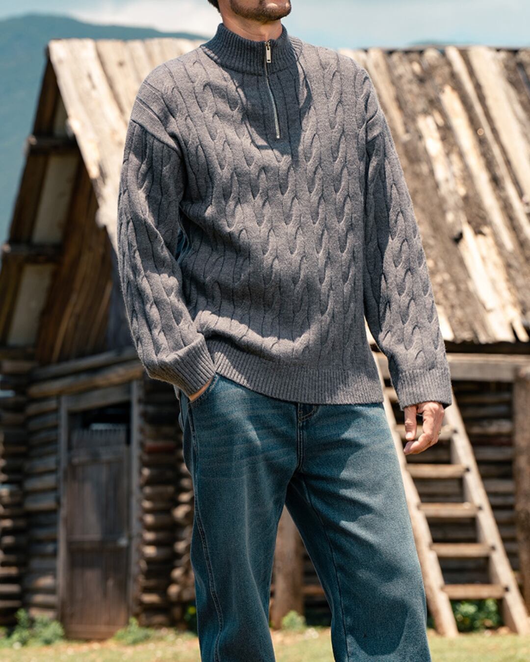 ハーフジップ ケーブルニット 3色 E0221