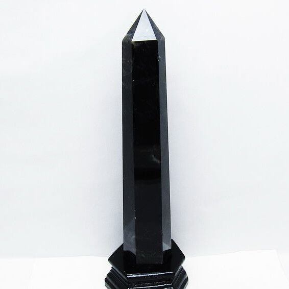 1Kg モリオン 黒水晶 六角柱 台座付属 一点物 152-4057