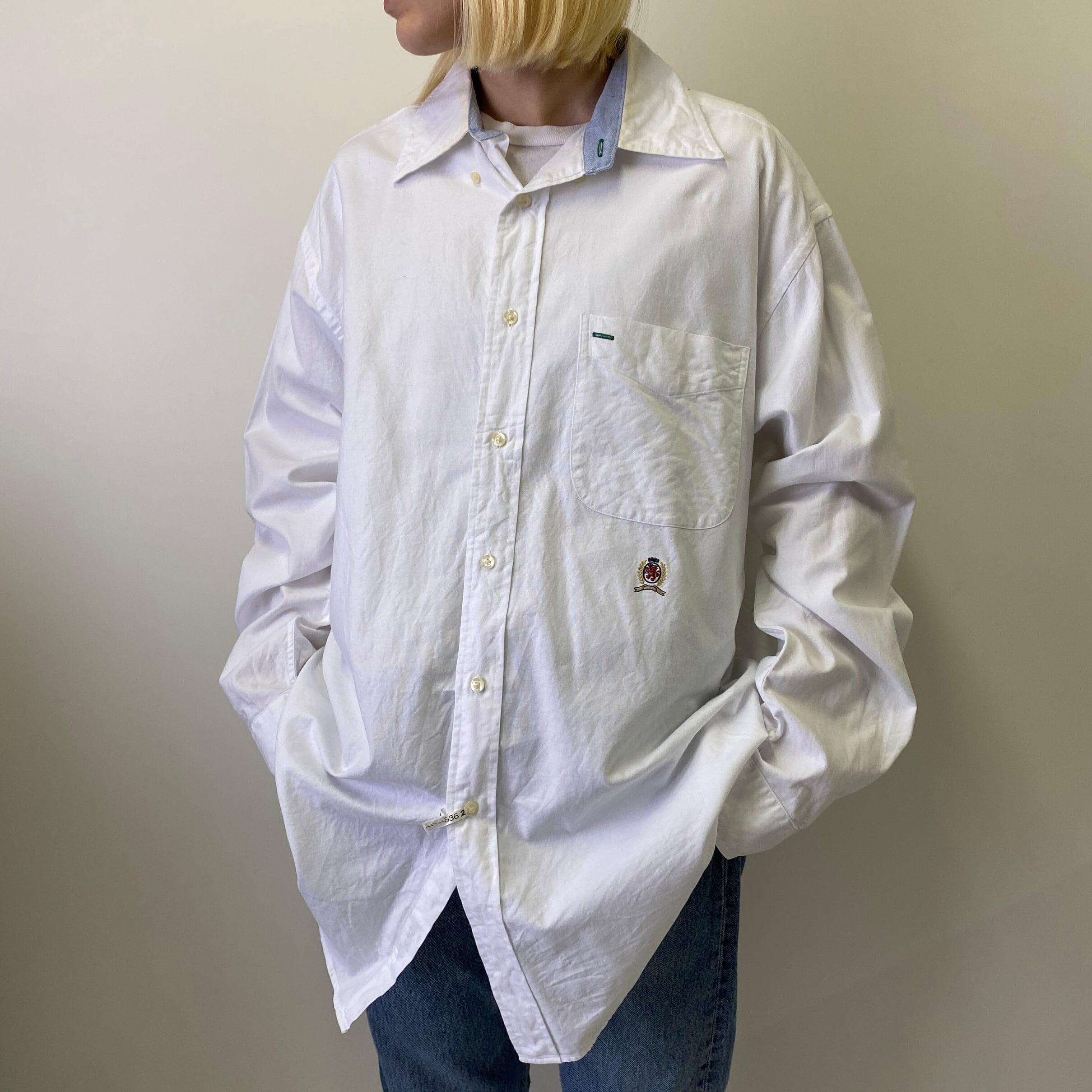 90年代 TOMMY HILFIGER トミーヒルフィガー 長袖 ボタンダウン 白 