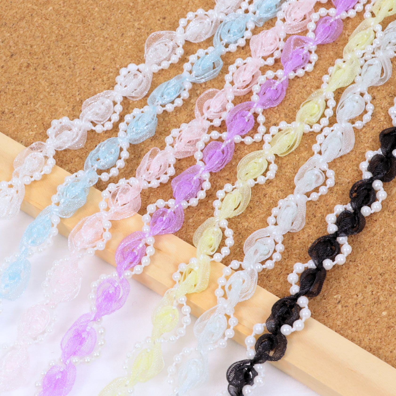 パール付き オーガンジー ブレード リボン 幅約10mm 01040039 パール付き オーガンジー ブレード リボン 幅約10mm 01040039