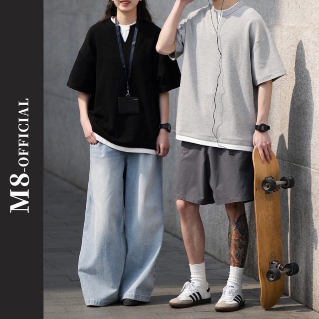 faux layers oversized T-shirt 2color M0349