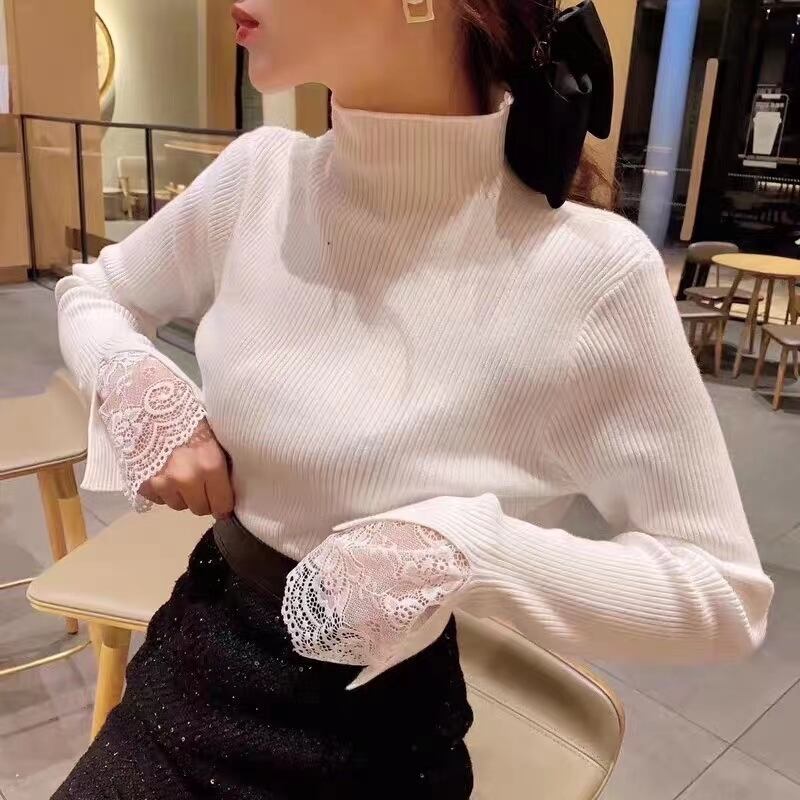 袖レースポイント　ボトルネックニット　AJ111-558