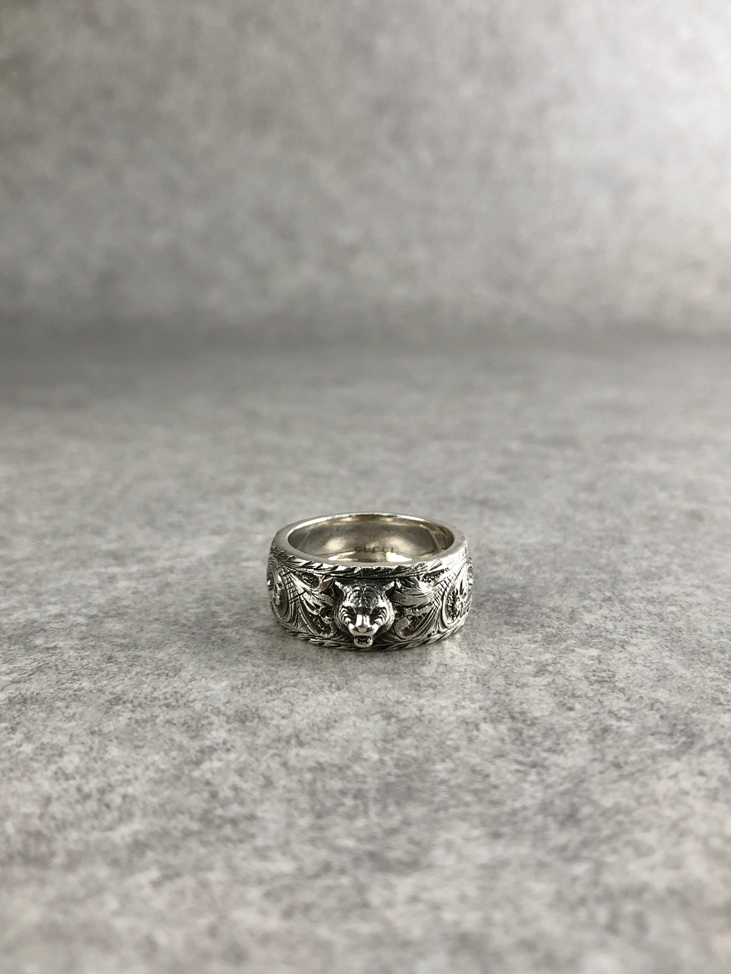 GUCCI ヴィンテージ 2ロウ リング シルバー925 18号 GUCCI グッチ 指輪 シルバー 18号 アラベスク 925 キャットヘッド