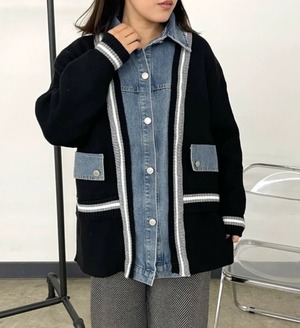 ナンバーミーTOKYO"DENIM DOCKING LINE CARDIGAN"BLACK