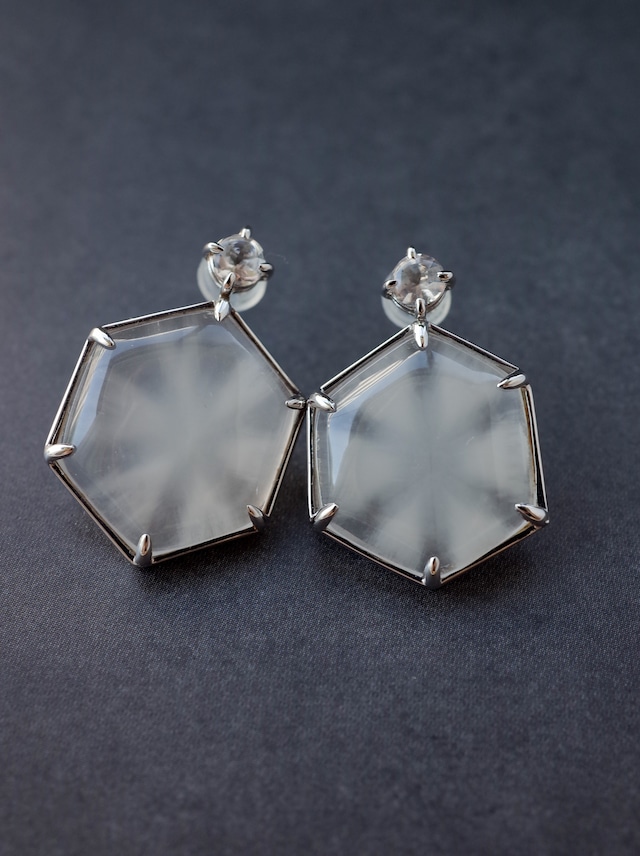 Trapiche Quartz Stud Earrings - 2  K10WG