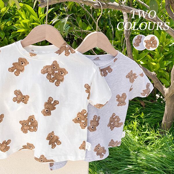 【3.7即納・BABY&KIDS】お熊さん柄半袖Tシャツ 全2色