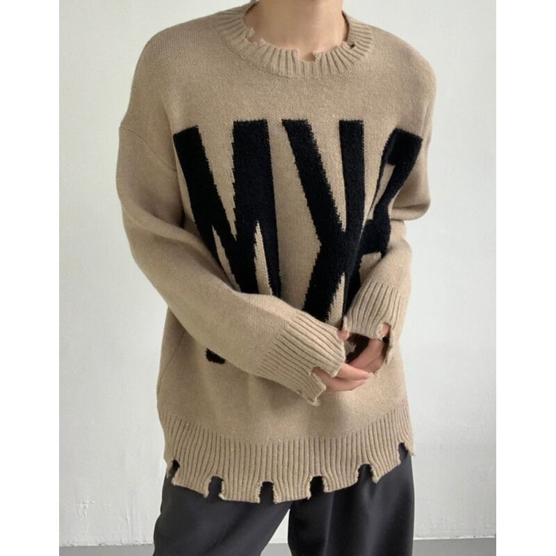 logo print drop shoulder oversized knit mr0447