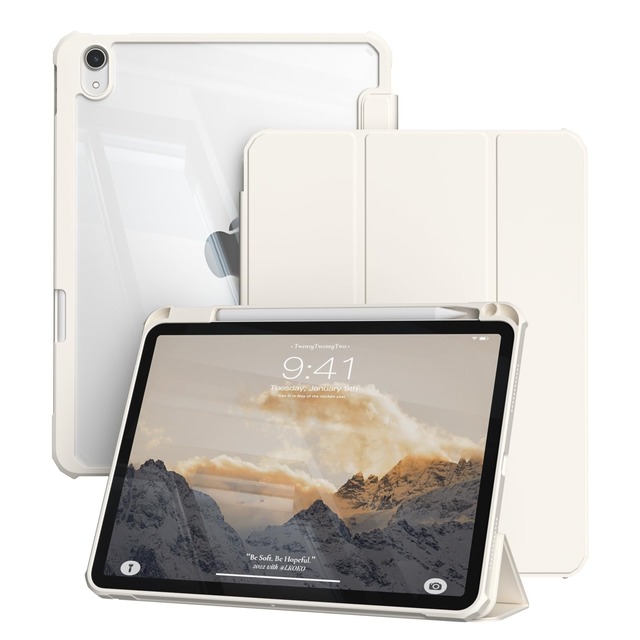 zoyu iPad A16 11世代ケース 2025対応/ iPad 10世代専用ケース 2022 透明バックカバー ペンシル収納 ホワイト