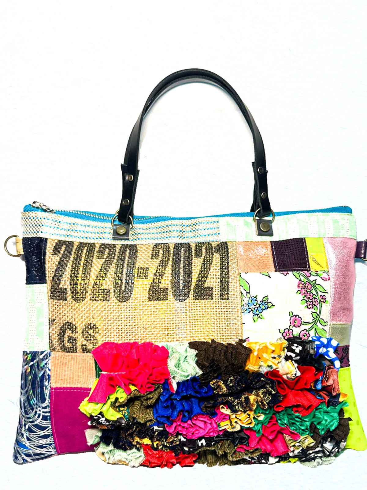 横長パッチワークトートバッグ S＃カラフル・フリルミックス a Lindentree リンデンツリー