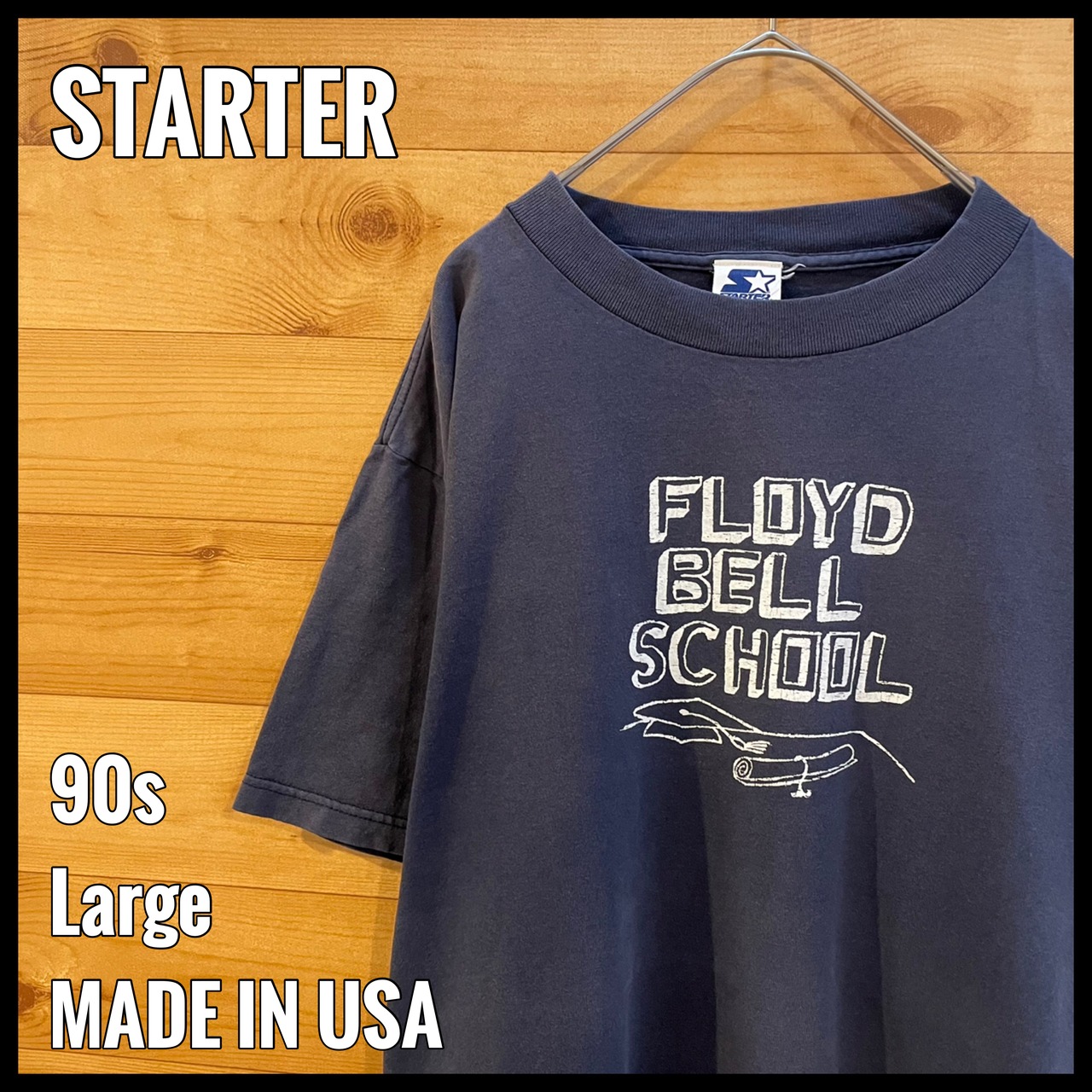 【STARTER】 90s USA製 Tシャツ スクールロゴ くすみカラー ブルーグレー Lサイズ US古着