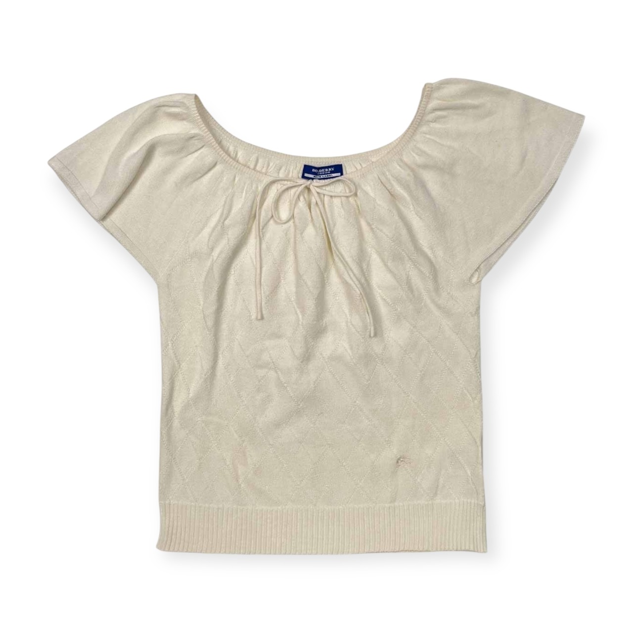 BURBERRY BLUE LABEL バーバリーブルーレーベル アーガイル 半袖 コットンニット セーター サイズ 38 /ホワイト/三陽商会
