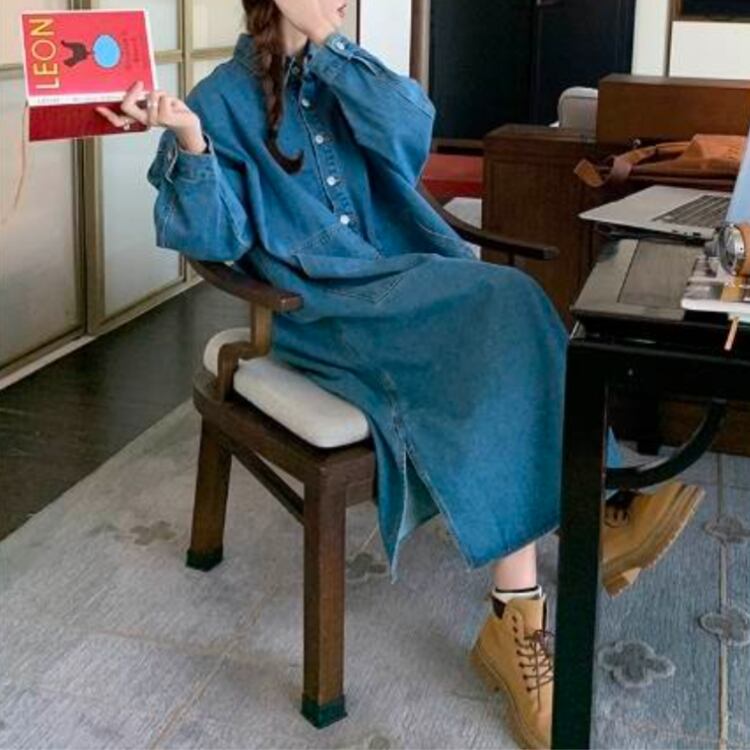 ビッグポケット オーバーデニムワンピース 1col N00189