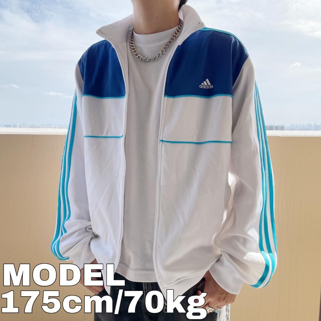 アディダス adidasトラックジャケット 白 水色 青 ホワイト ブルー L  